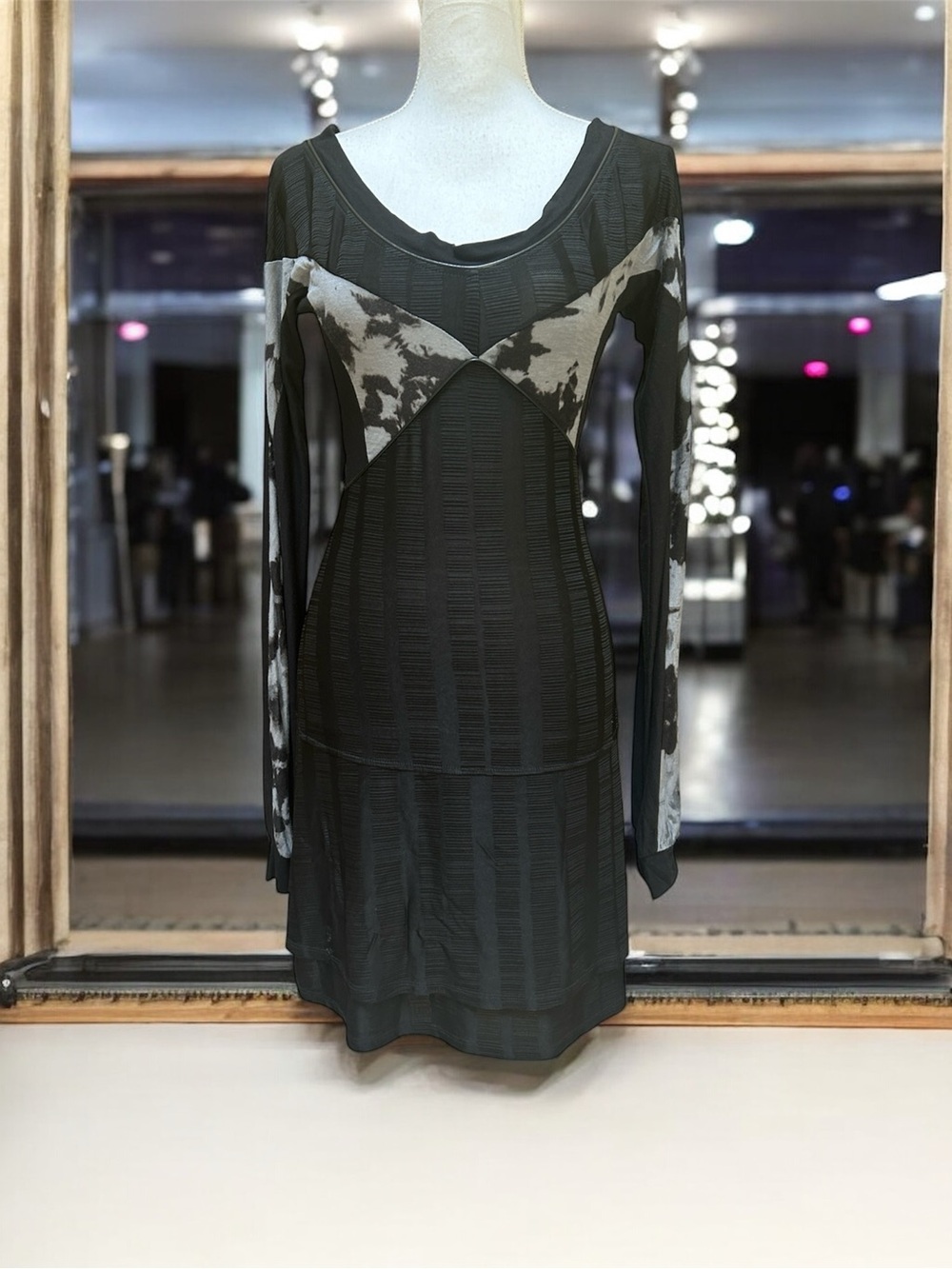 Vtg Y2K Legatte Black Long Sleeve Scoop Neck Whimsigoth Grunge A Line Mini Dress